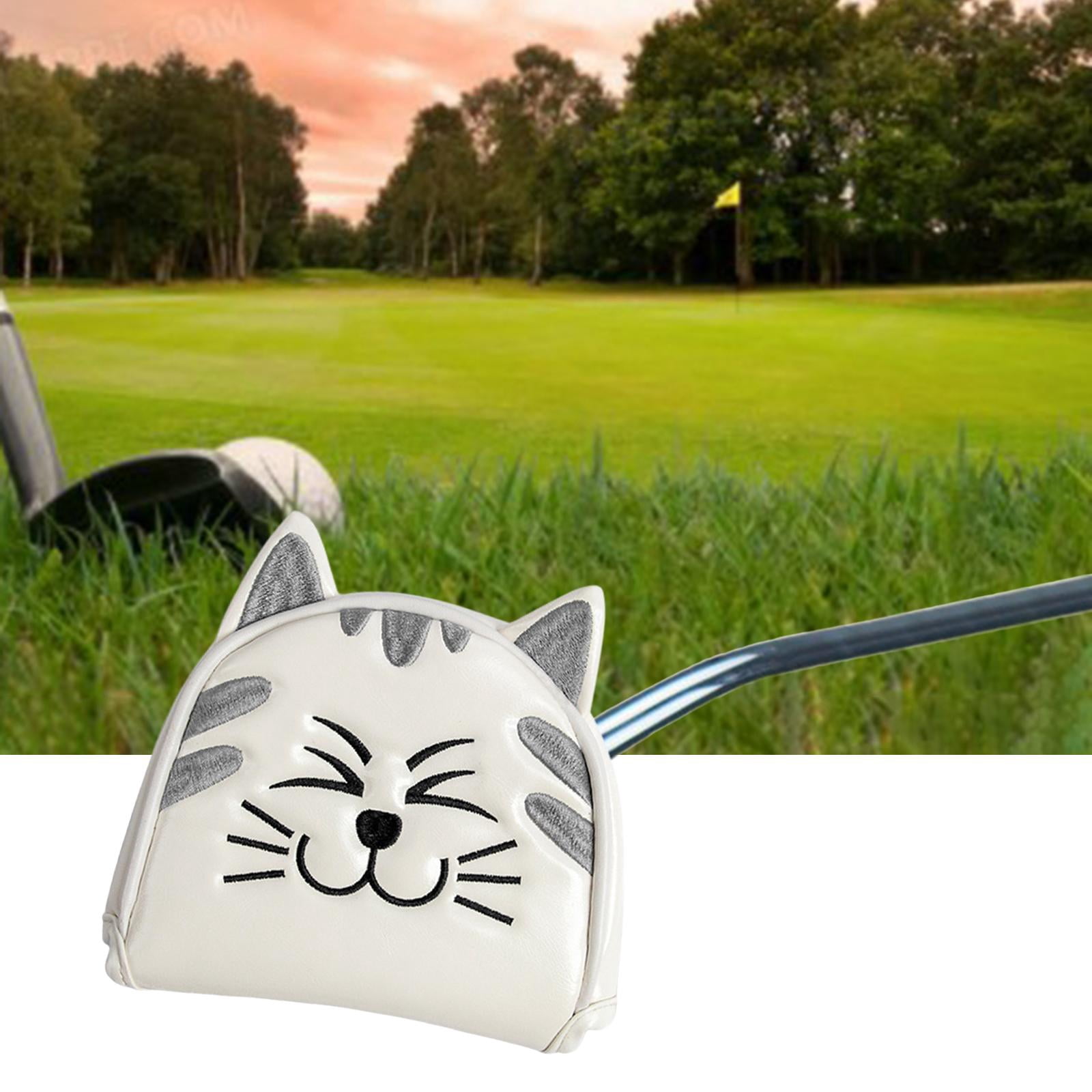 harayaa Golf Club Head Covers Mallet Putter Cat Pattern Accessories Putter Cue Headcover Semicircle White