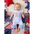 thumbnail image 6 of BemeyourBBs Newborn Baby Girl 4th of July Outfit Patriot Independent Day Clothes Summer One Piece Romper Fly Sleeve Stripes USA Flag Letters Casual Ruffled Jumpsuit Baby Fourth of July Outfit, 6 of 9