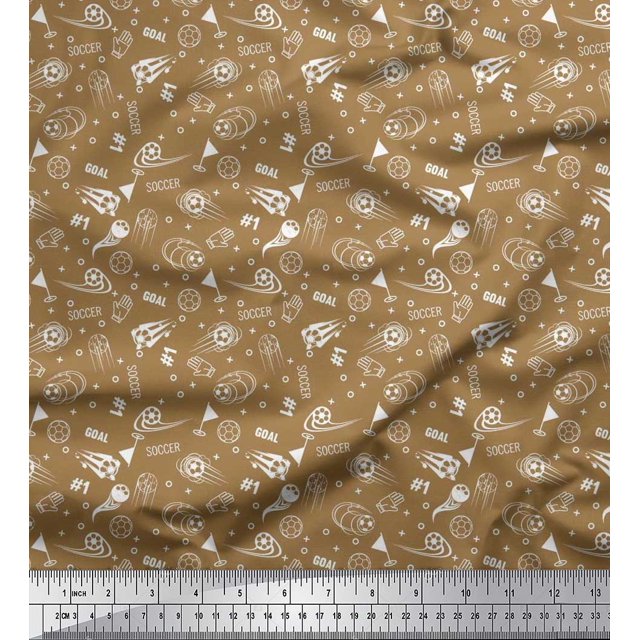Soimoi Silk Fabric Geometric Sign,Flag & Football Sports Print Sewing Fabric Yard 42 Inch Wide
