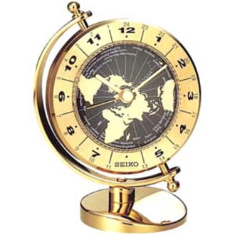 Seiko Brass World Time Desktop Clock, Metal Case, Quiet Sweep Second Hand,  Aanlog, Quartz, QHG106GLH 