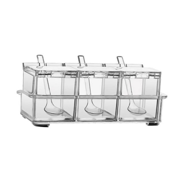 Juego de caja de condimento transparente, recipiente de condimentos, recipiente de almacenamiento de especias que guardan espacio con frasco de sal de