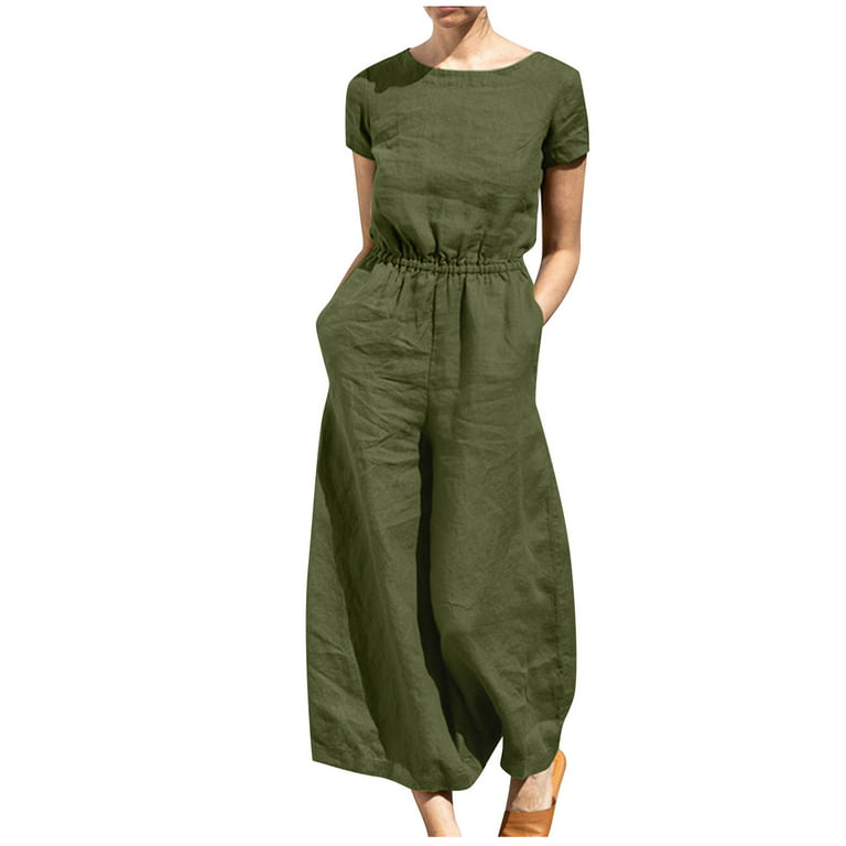 Stamzod Summer Jumpsuit for Women 2023 Jumpsuits For Short Sleeve Pocket  Solid Color Loose Straight Pants Fashion Romper Pants With Pocket Clearance  