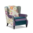 thumbnail image 6 of Anya Boho Chic Wingback Accent Arm Chair, Floral & Leopard, Satin Teal & Purple, 6 of 11