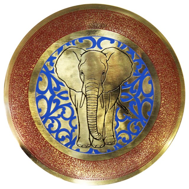 Natural Geo Staring Elephant Decorative Brass Accent Plate