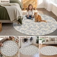thumbnail image 6 of 8ft Round Rug, Rustic Blue Leaves Non-Skid Rubber Backing Large Area Rugs - Living Room Bedroom Home Office, Farmhouse Botanical Beige Indoor Floor Mat Carpets Washable Rug, 6 of 9