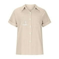 thumbnail image 4 of JYLPZYR Shirt for Women 2024 Womens Button Down Shirt Casual Short Sleeve Collared Work Blouse With Pocket (Beige,L), 4 of 5