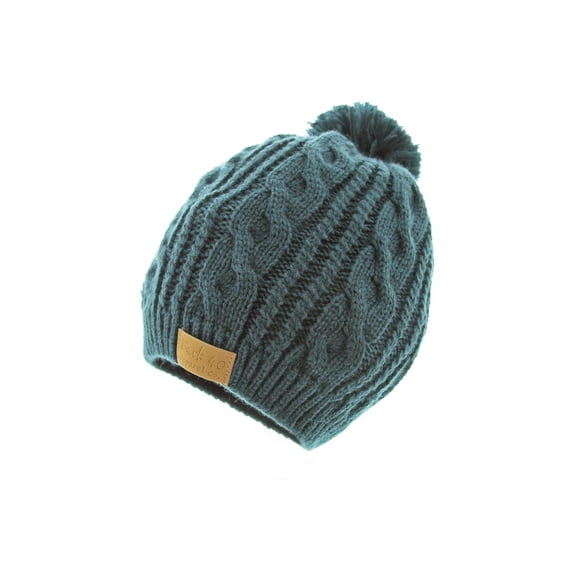 Cable Pom Pom Beanie Unisex Jade Thick Warm Knit Winter Hat Skull Cap by Back 40