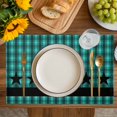 thumbnail image 4 of Teal Black Plaid Placemats Set of 8, Farmhouse Retro Star Abstract Checked Placemats for Dining Table, Place Mats for Kitchen Tabletop, Waterproof Wipeable Dining Table Mats Set, 4 of 9