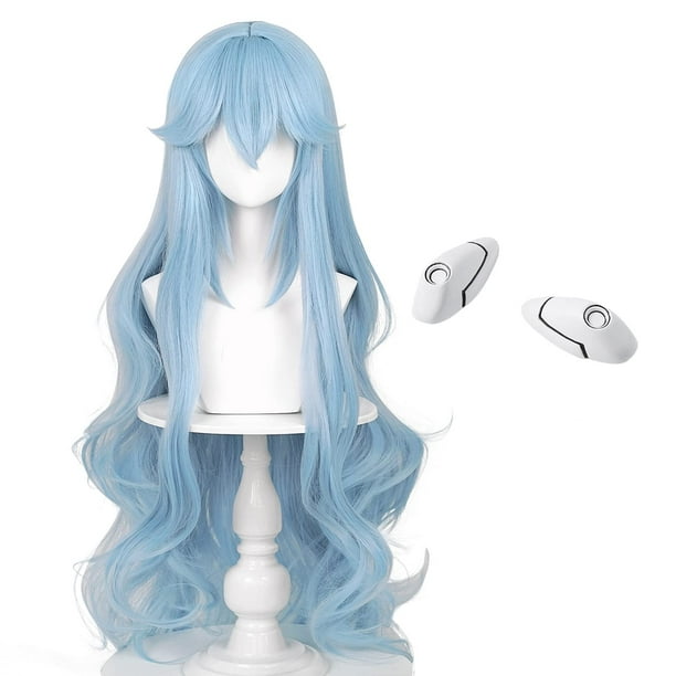 Peluca azul hielo para disfraz Cosplay peluca + horquilla anime larga mujer rizada y esponjosa Halloween pelo cosplay peluca anime peluca sintética resistente al calor para disfraz cosplay a
