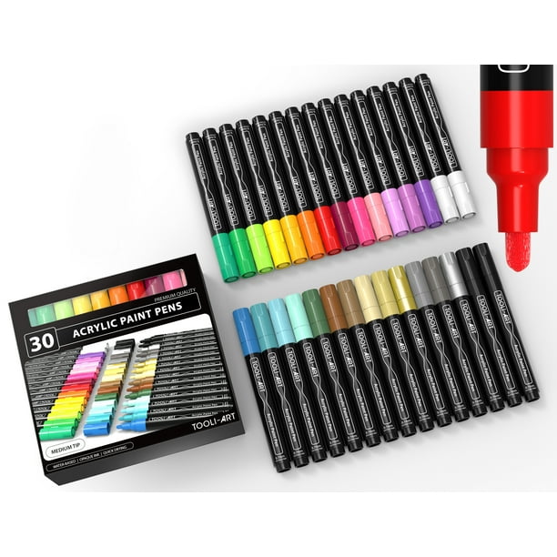 TooliArt 30 Acrylic Paint Pens Assorted Markers Set 3.0mm Medium Tip