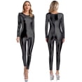 thumbnail image 3 of Body metálico de una pieza para mujer, ropa de club, ropa de baile brillante, cuello redondo, manga larga, corte ajustado, cuerpo entero, disfraces de festival, 3 of 5