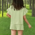 thumbnail image 4 of FAIWAD Girls Summer 2 Piece Outfits Ruffle Sleeve Cute Casual Round Neck Tops and Elastic Waist Shorts Clothing Sets, 3-15 Years, 4 of 9