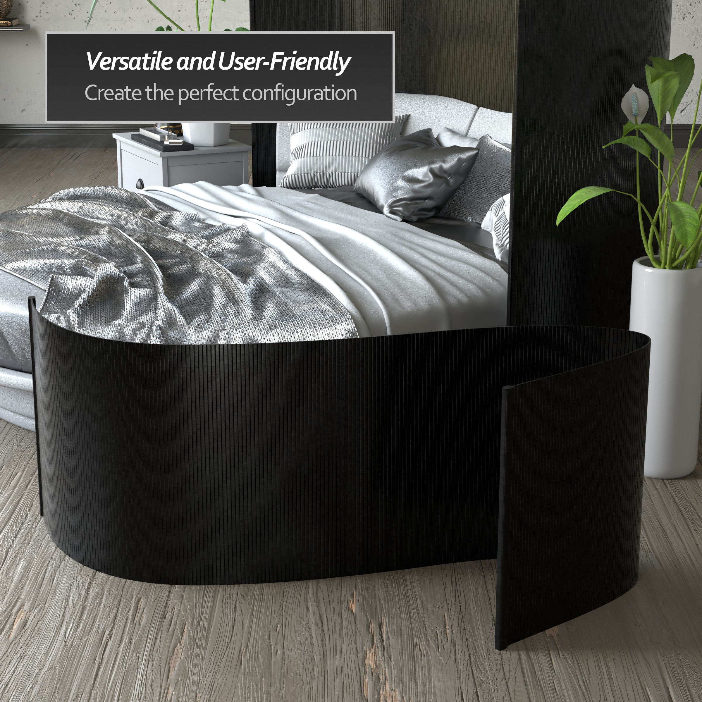 2 ft. Short Bamboo Wave Screen in Black - Table Top Room Divider with Portable Design