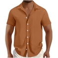 thumbnail image 2 of ALLLIST Shirts for Men Short Sleeve Orange Collared Button Down Shirts Waffle Knit Solid Mens Clothes, 2 of 6