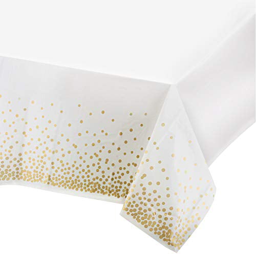 Gold Dot Confetti Rectangular Table Covers for Parties Thanksgiving Christmas Wedding Party Table Cloths Disposable Anniversary,- 54 x 108 Plastic Tablecloths for Rectangle Tables,- 4 Pack 
