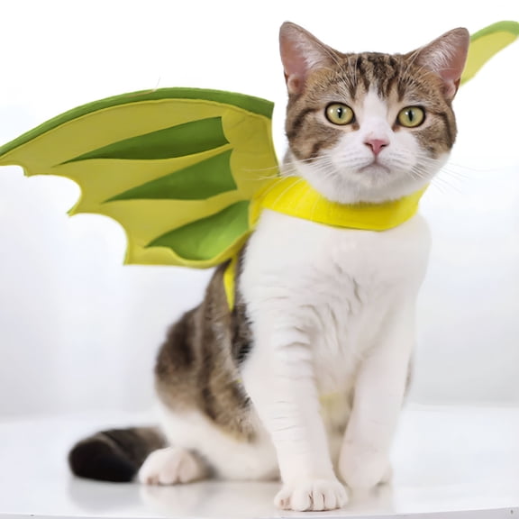 TELOLY Pet Dinosaur Transformer Costume Dog Cats Halloween Flying Dragon Wing Clothes Spooky Backpack Jewelry Green