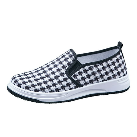

Closed Toe Shoes for Women Casual Fashion Spring And Summer Women Casual Shoes Round Toe Flat Bottom Thick Bottom Non Slip Slip On Houndstooth