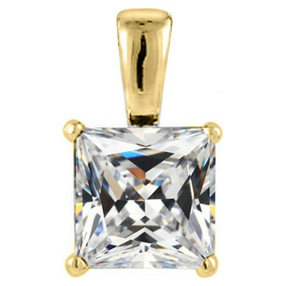 Precious Stars 14K Yellow Gold 5mm Princess-cut Cubic Zirconia Solitaire Pendant - No Chain, Pendant Only