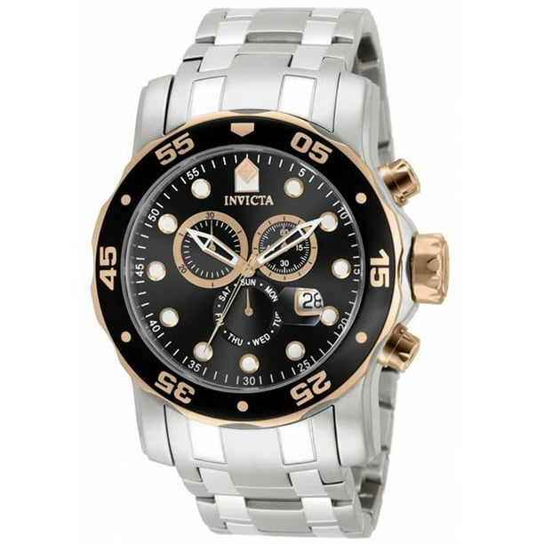 Invicta - Invicta Men's Pro Diver Chrono Silver-Tone SS Black Dial ...