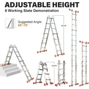 HBTower Ladder, A Frame 4 Step Extension Ladder, 14 FT Multi Position Ladder with Stabilizer Bar, 300 lbs Safe Load Telescopic Ladder for Home Indoor and Outdoor Work
