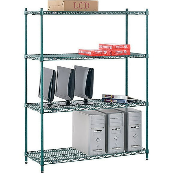 Nexel 4 Shelf Poly-Green Wire Shelving Unit Starter 48""W x 12""D x 86""H