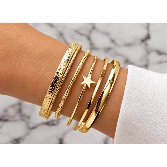 Golden Star Elegance Gold-Tone Bangle Bracelet Set for Women, Stackable Fashion Jewelry