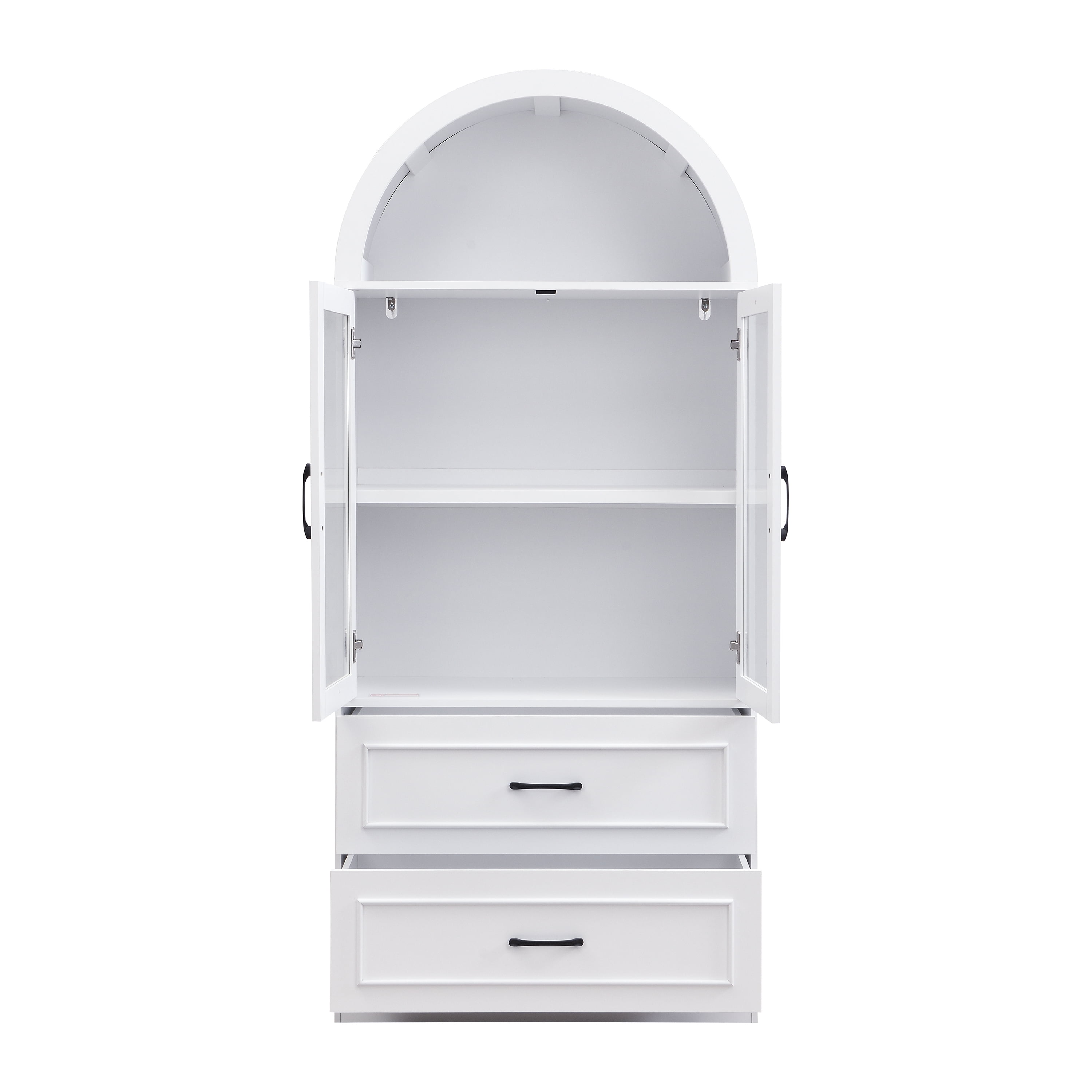 Euroco 71.25" Tall Arched Kitchen Pantry Cabinet,Farmhouse Wood Arched Storage Cabinet with Glass Door & 2 Drawers for Kitchen & Living Room,White