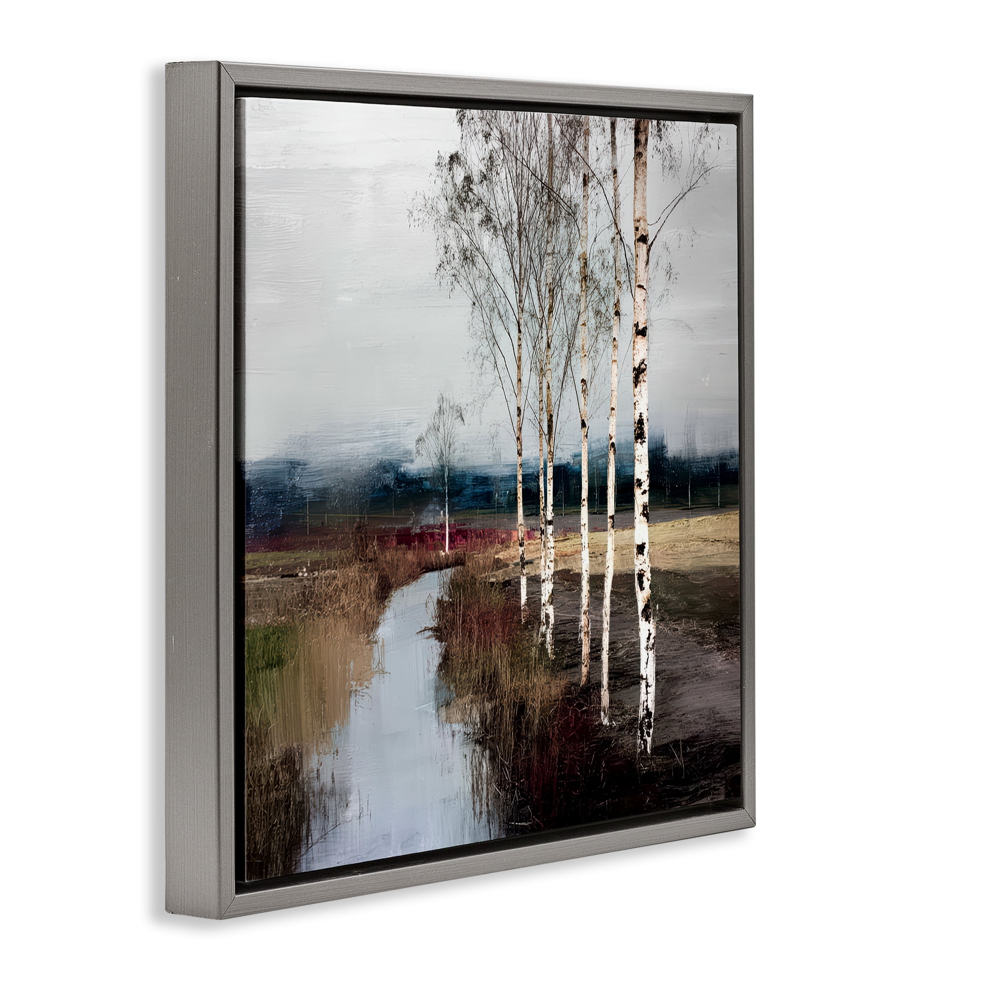 Stupell Industries Birch Creek River Gray Framed Floater Canvas Wall Art, design by Kim Curinga
