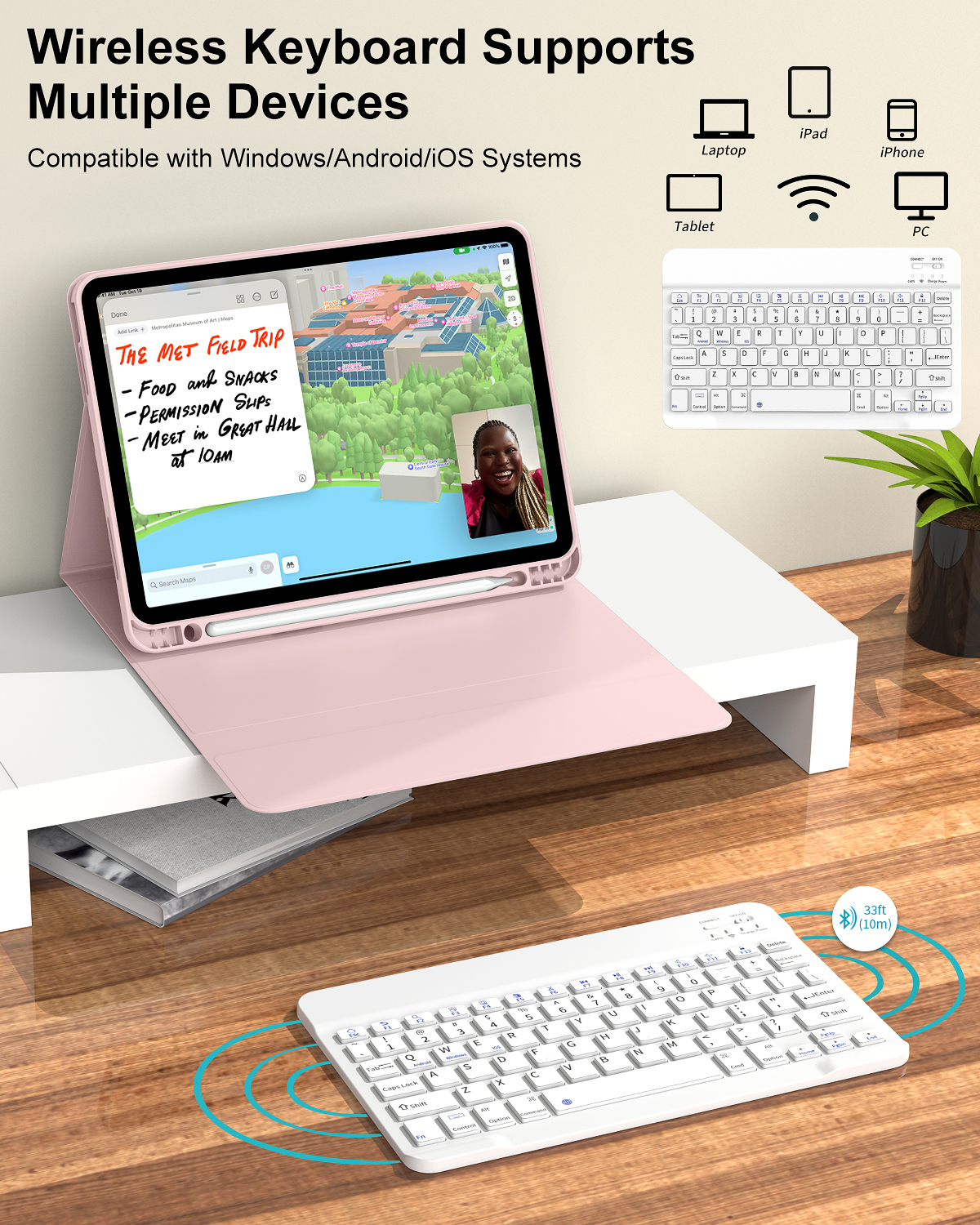 DWPSG Keyboard Case for iPad (A16) 11th Generation 11 inch 2025, Stand Folio Detachable Wireless Bluetooth Rechargeable Keyboard, for iPad 10th Generation 10.9 inch 2022 with Pencil Holder, Pink