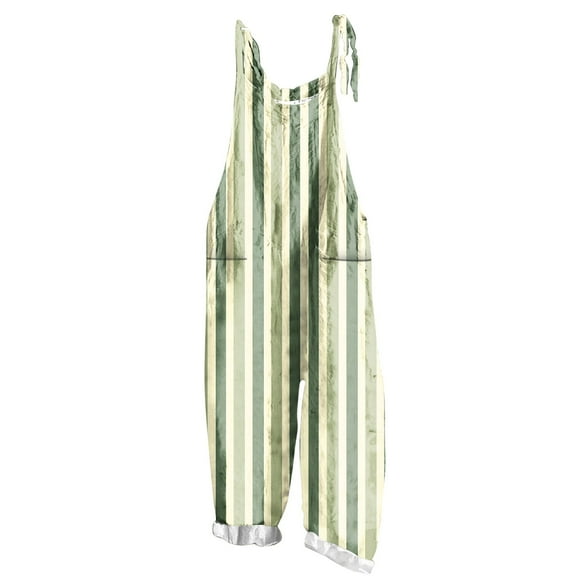 CheerKidz Womens Print Sleeveless Bib Jumpsuit Casual Overalls Denim Look Adjustable Straps Summer Festival Outfit(Green#4,L)