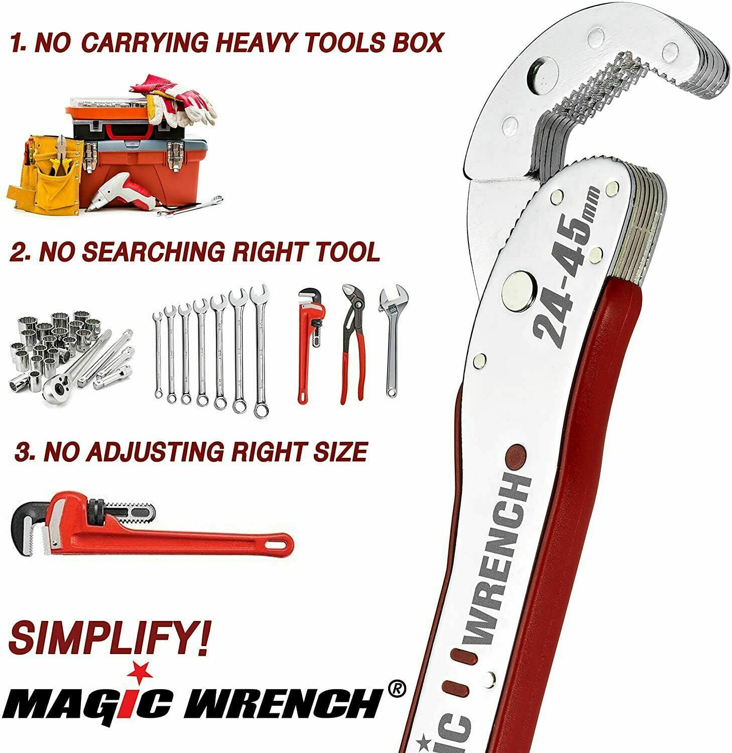 New Magic Wrench Adjustable Hand Self Spanner Universal Grip DIY Tools 9mm~45mm 