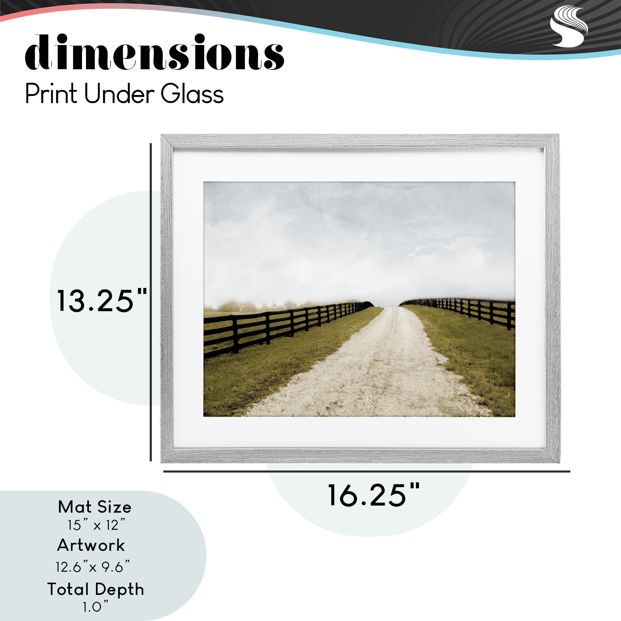 Stupell Industries Fenced Countryside Lane Gray Framed Print Under Glass, design by Ynon Mabat