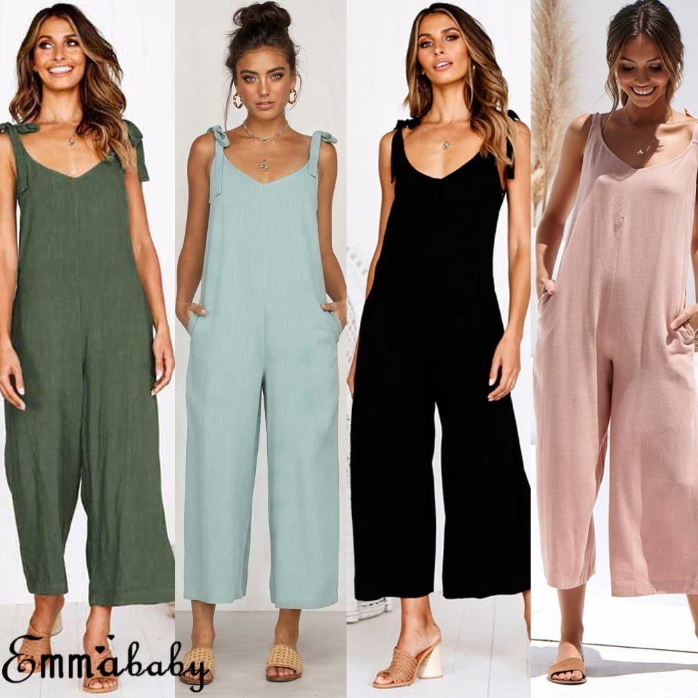 Women Sexy Backless Wide Legs Loose Jumpsuit Romper Trousers