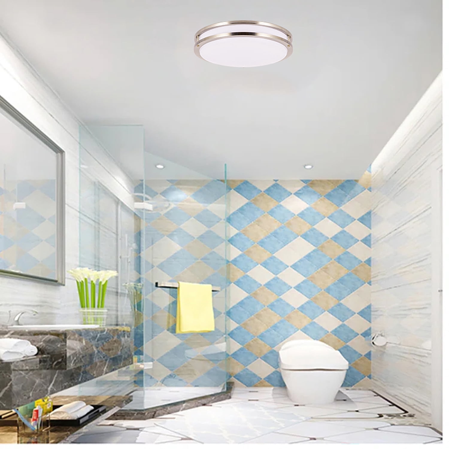 ENERGETIC 14" LED Ceiling Light, Dimmable Modern Flush Mount, Brushed Nickel, 3 Color Temperature