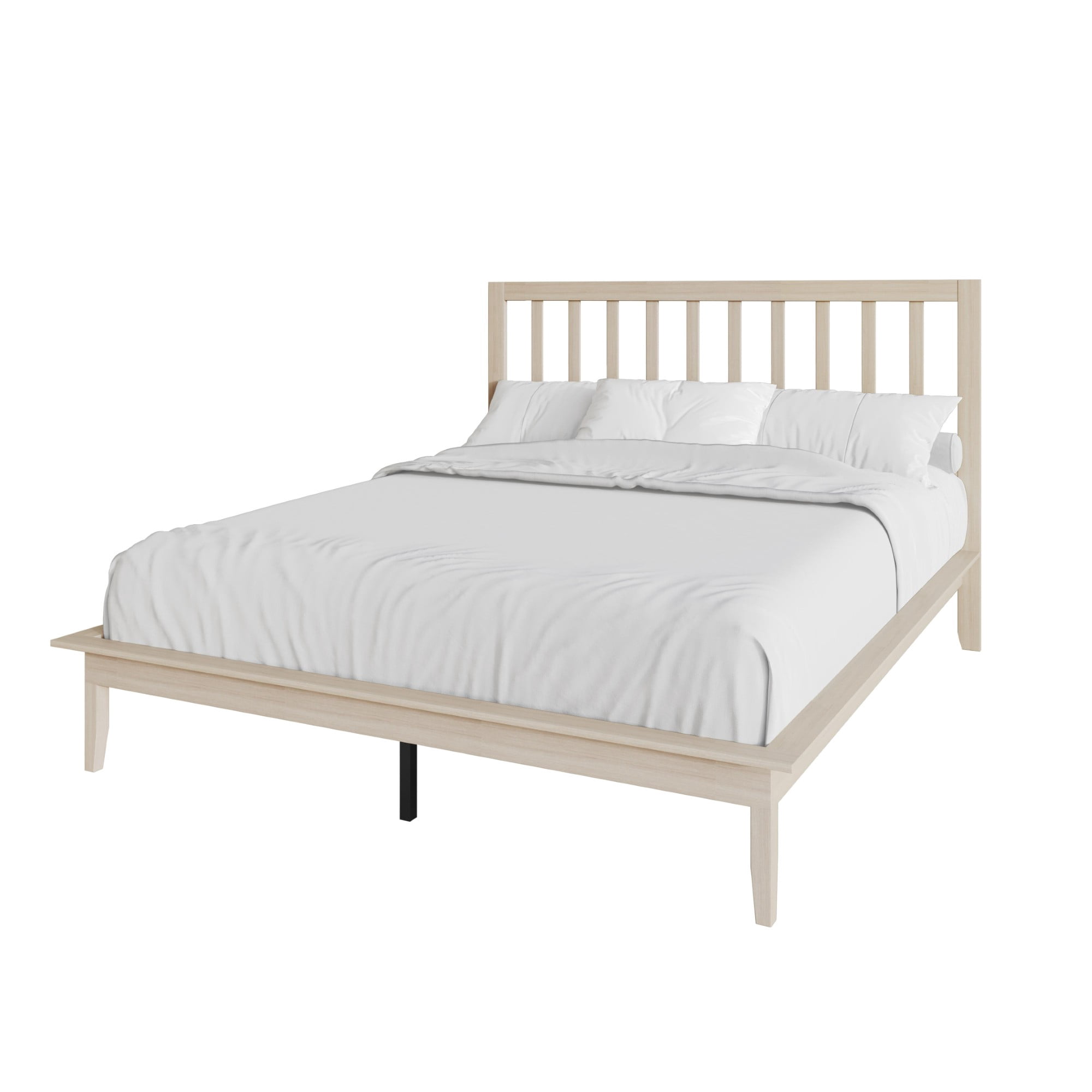 Home Design Lancaster Full Platform Bed Frame with Slatted Headboard, No box spring required, Antique White, Easy Assembly