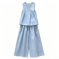 thumbnail image 5 of Amidoa Girls 2 Piece Outfits Summer Clothes Cotton Tank Top Solid Color T-Shirt and Shorts Casual Kids Clothing Sets,Blue Size 11, 5 of 6