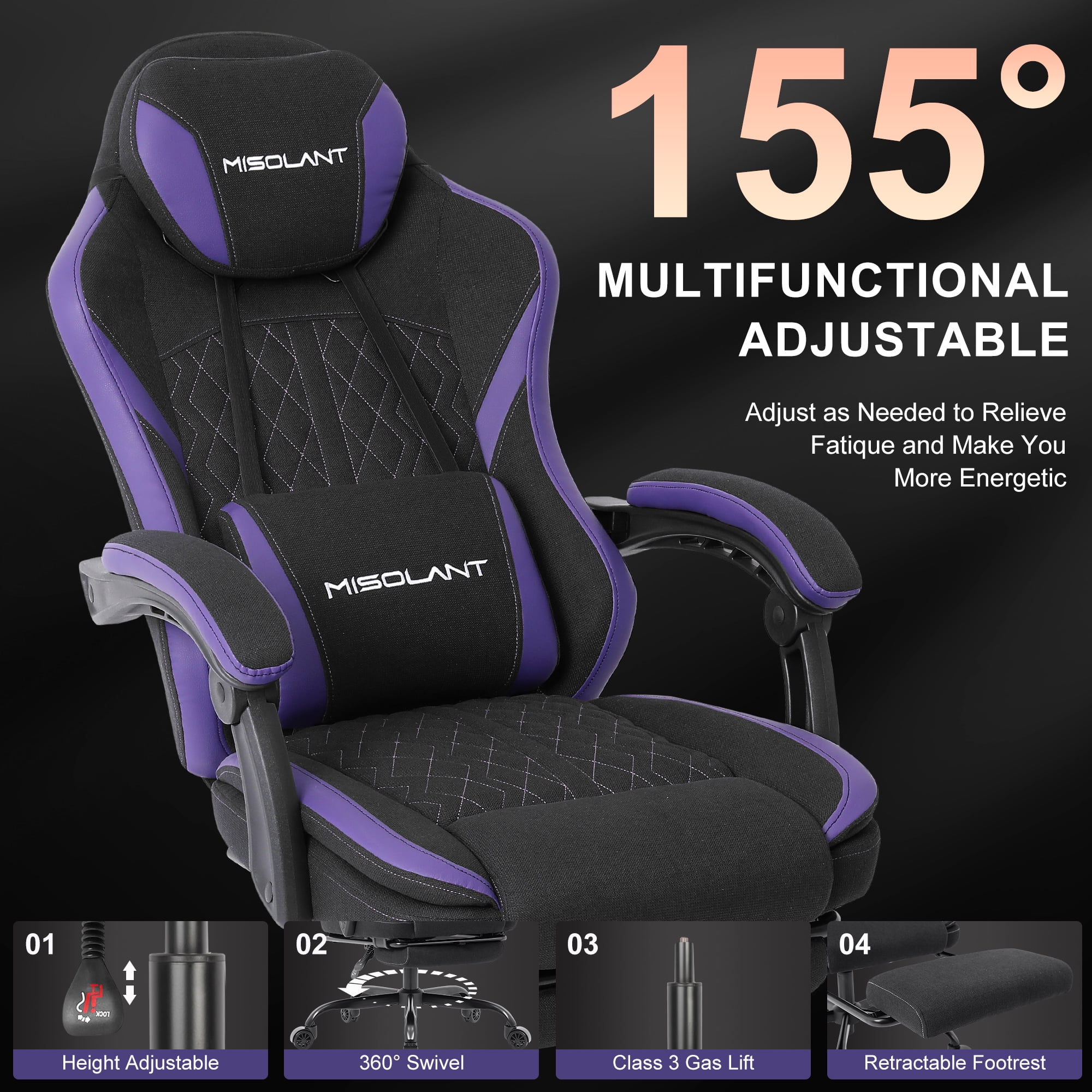 Misolant Gaming Chairs with Footrest,Massage Leather Game Chair for Adults,Big and Tall Gamer Chair with Headrest and Lumbar Support