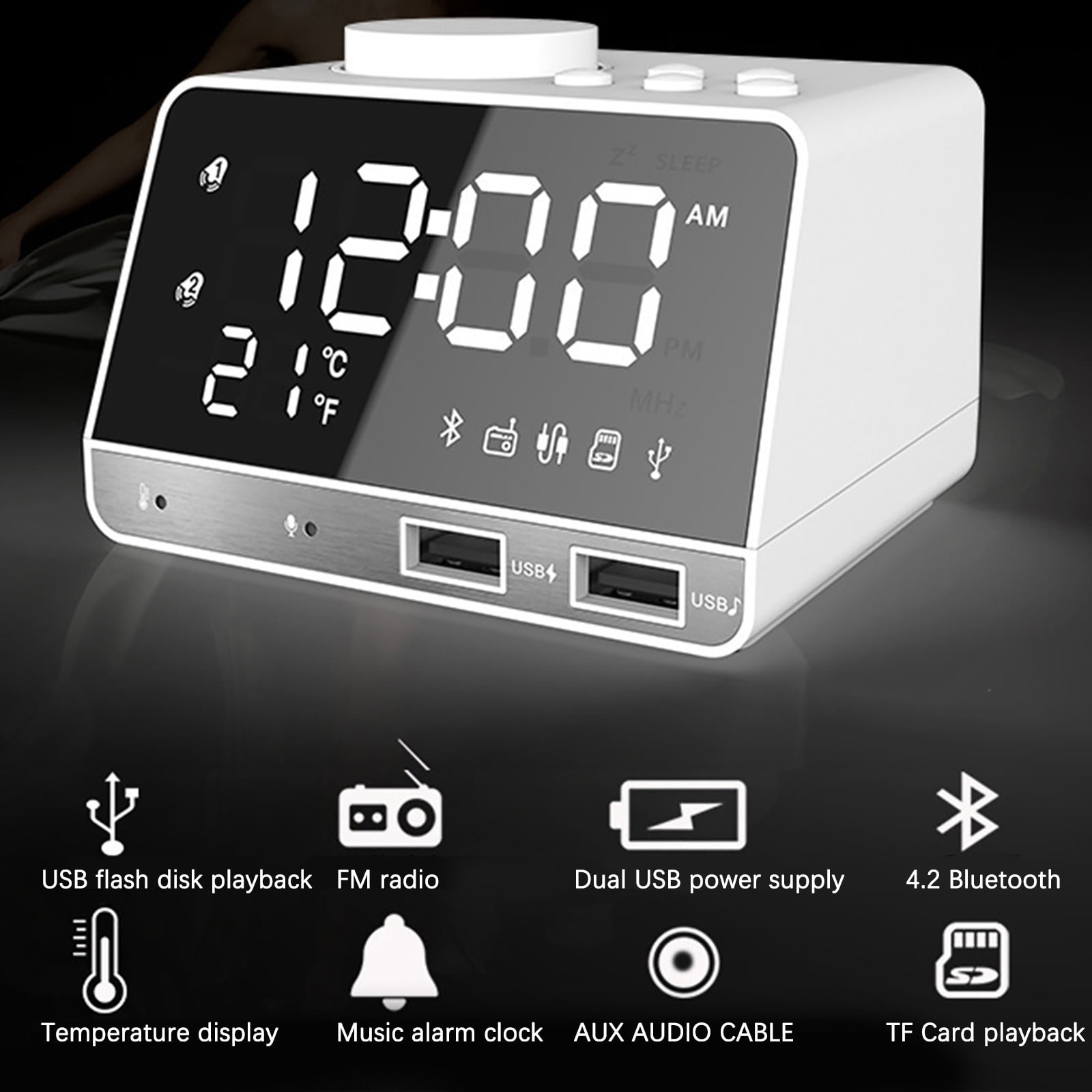 Bluetooth Speaker Alarm Clock Integrated Multi-Function Dual USB Power Supply Radio Home Bedside Card Audio-Home