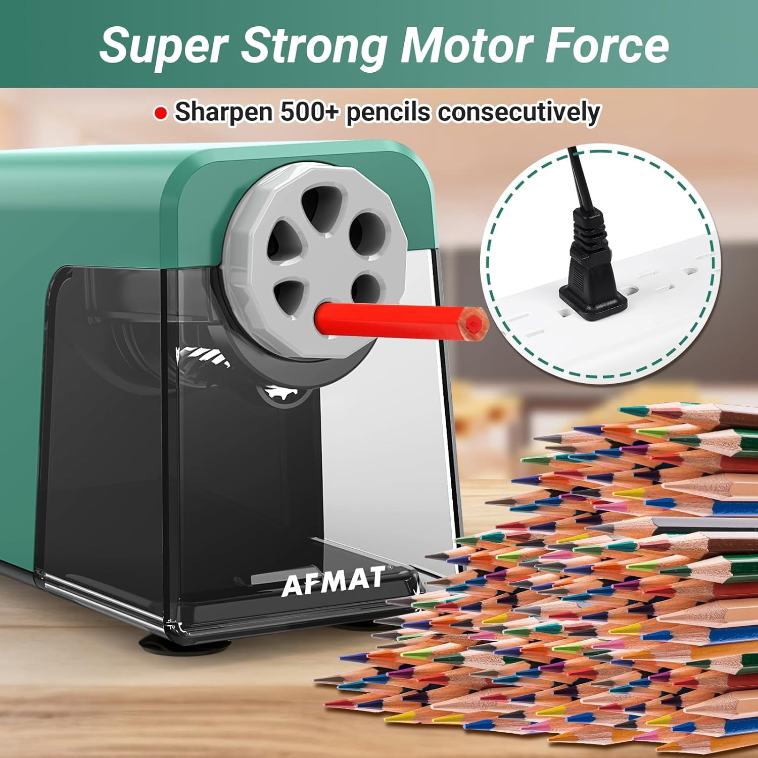 Heavy Duty Electric Pencil Sharpener, 6 Holes, Auto Stop Pencil Sharpeners for 6-11mm Pencils, Classroom Electric Sharpener for Artists, 7000 Sharpenings, Save Pencils, PSX1