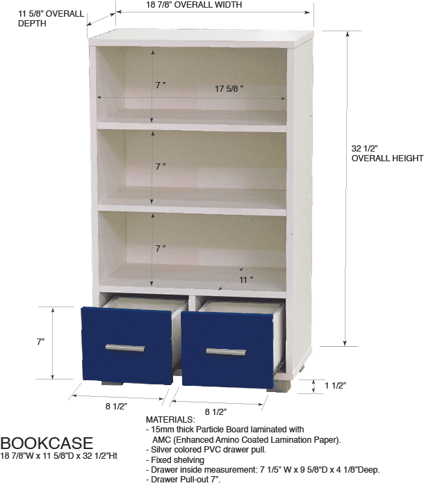 Kings Brand Furniture Wood Bookcase Storage Organizer with 3 Shelves 2 Drawers, White/Blue