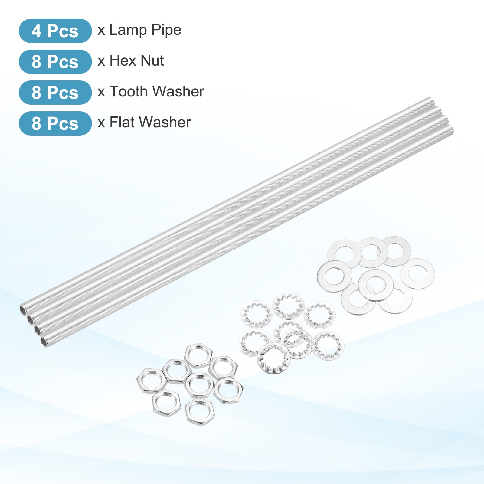 Uxcell 28Pcs 16.5" Lamp Pipe Kit with Nuts Washers 1/8IP Thread Fasteners Assortment for Chandelier Ceiling Light Repair Assembly DIY Hardware