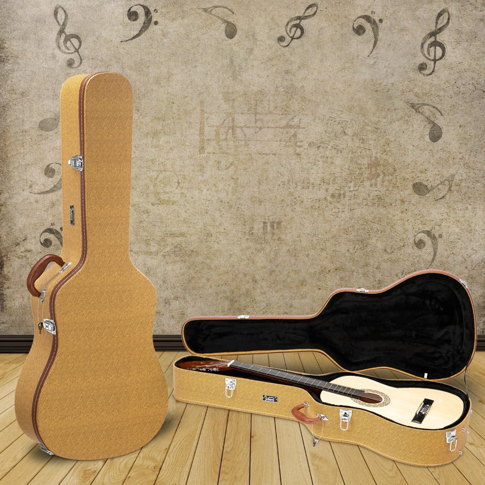 41" Folk Guitar Hardshell Case, Durable Acoustic Guitar Carrying Case with Plush Interior & Lockable Latches Yellow