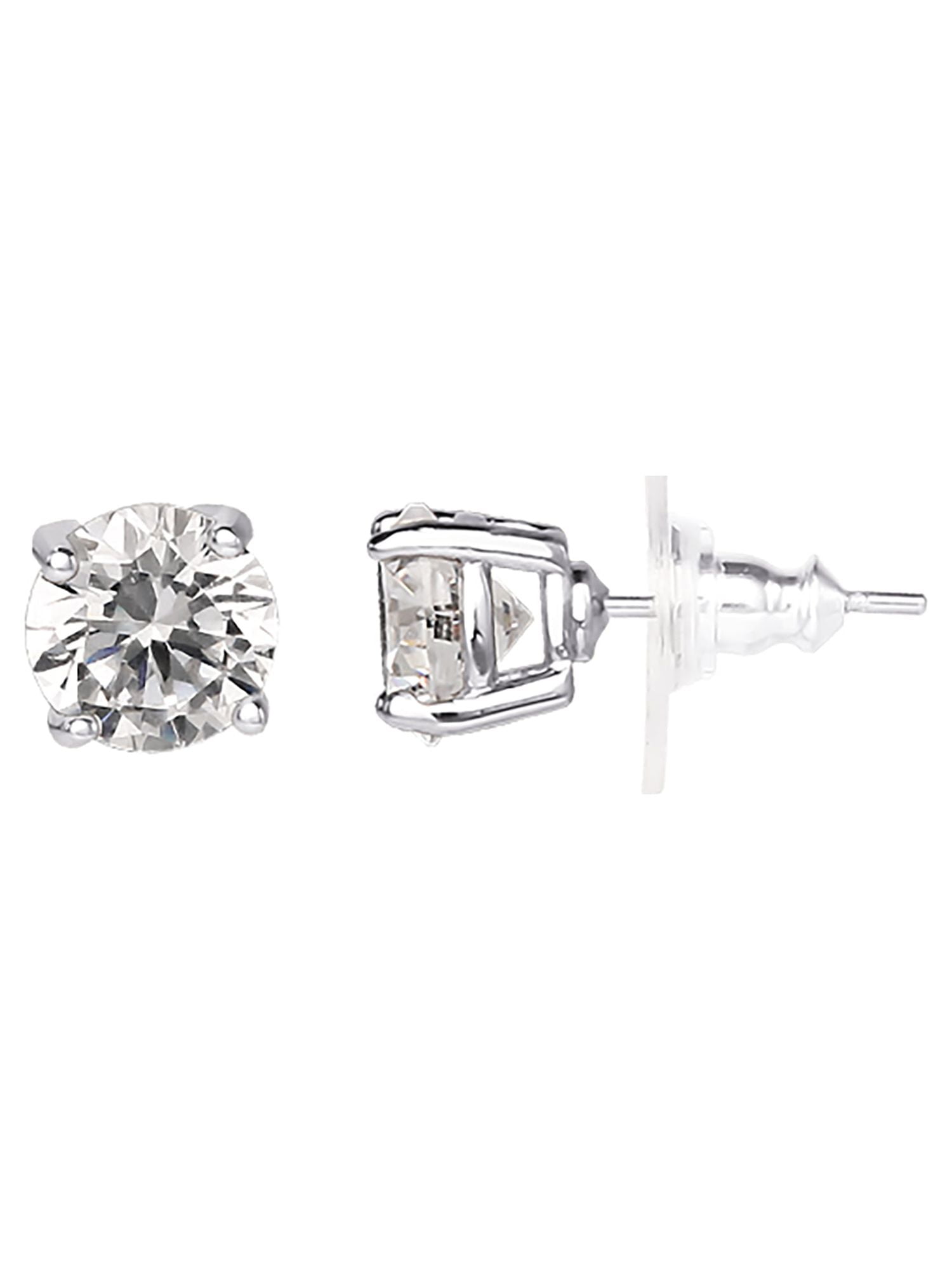 Silver earrings with a white zirconia, bezel setting and iconic cut –  Diamonfire USA