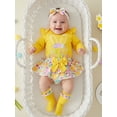 thumbnail image 6 of BemeyourBBs Newborn Baby Girl My 1st Easter Outfit Long Sleeve Letters Romper with Eggs Print Ruffle Skirt Set Headband Socks 4pcs Spring Easter Clothes, 6 of 9