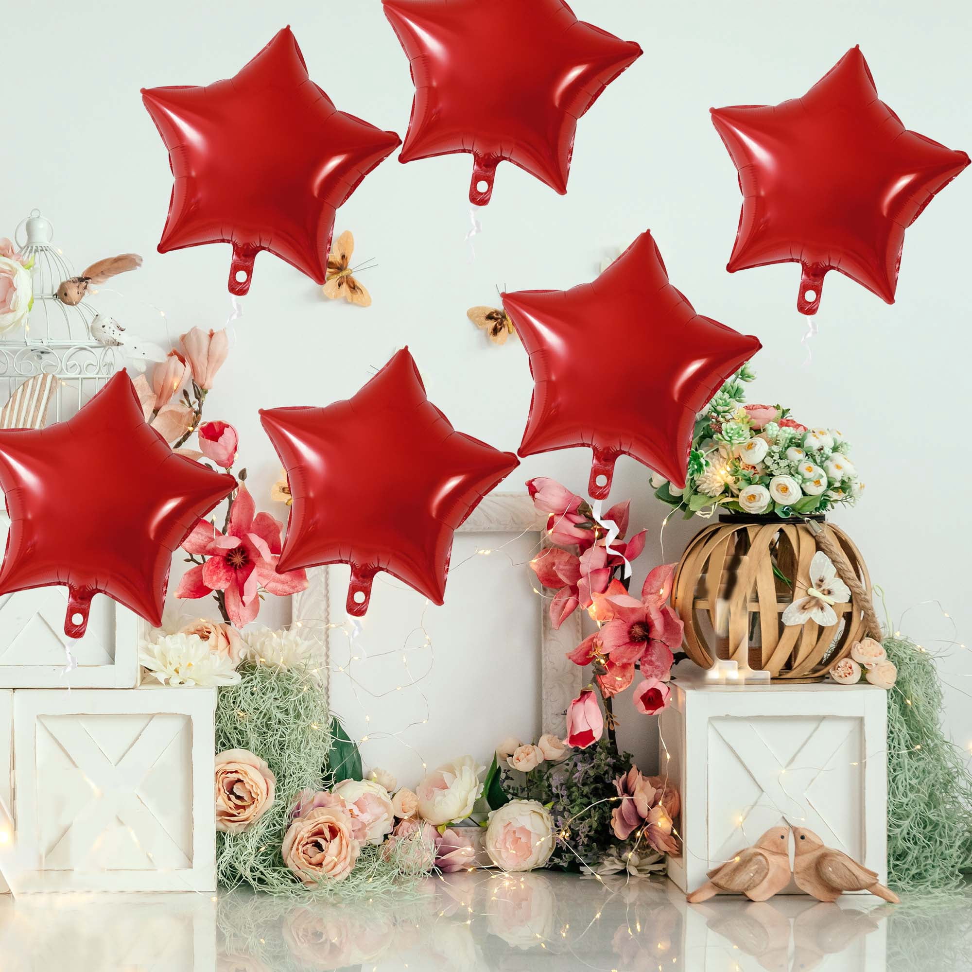 Unique Bargains 10Pcs Helium Balloons with Ribbon Star Pattern Red