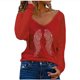 thumbnail image 1 of Camiseta de manga larga con cuello en V para mujer a la moda, blusa suelta con estampado de otoño Fridja  bvmnju4509, 1 of 5
