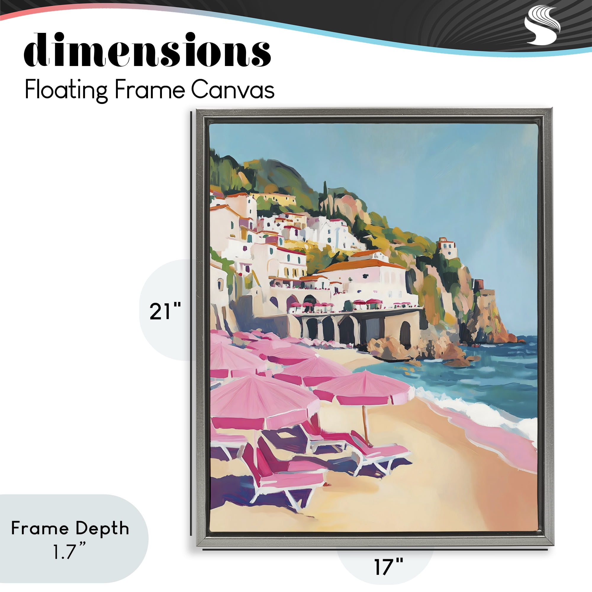 Stupell Industries Pink Beach Chairs on Shoreline Gray Framed Floater Canvas Wall Art, design by The Prints Vibe