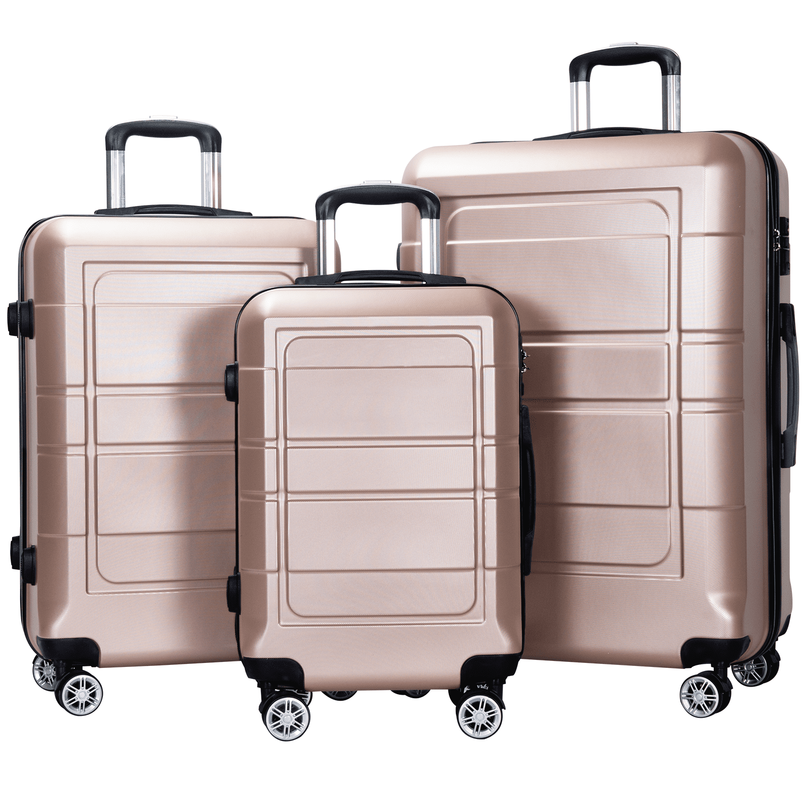 TRAVEL WORLD Suitcase Luggage Bag Travel Wheeled Lightweight Trolley SET 3  GOLD 