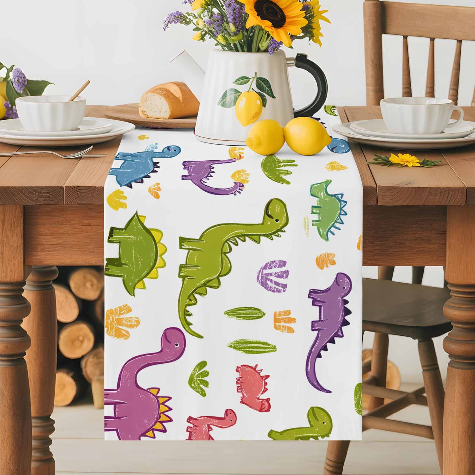 Modern Abstract Colorful Dinosaur Table Runner 90 Inches Long, Classical Cartoon Animal Table Runners Tabletop Scarf Kitchen Dining Tables Decoration for Home Party Indoor Outdoor