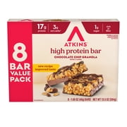 Atkins High Protein Bars, Chocolate Chip Granola Flavor, 17g Protein, 8 Count (Value Pack)